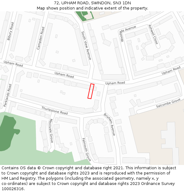 72, UPHAM ROAD, SWINDON, SN3 1DN: Location map and indicative extent of plot