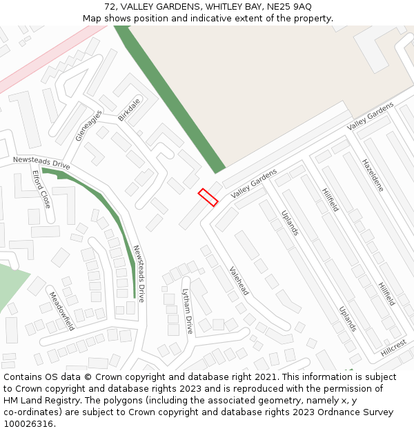 72, VALLEY GARDENS, WHITLEY BAY, NE25 9AQ: Location map and indicative extent of plot