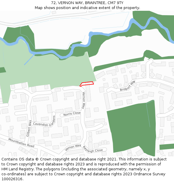 72, VERNON WAY, BRAINTREE, CM7 9TY: Location map and indicative extent of plot