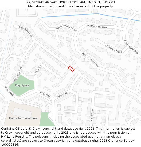 72, VESPASIAN WAY, NORTH HYKEHAM, LINCOLN, LN6 9ZB: Location map and indicative extent of plot
