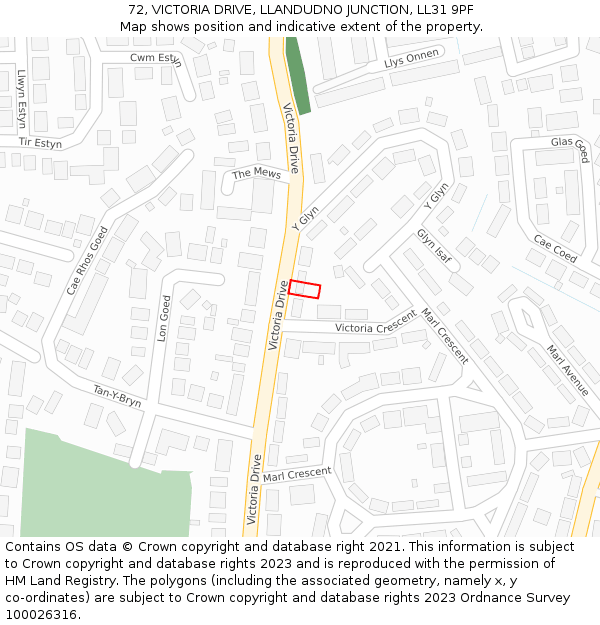 72, VICTORIA DRIVE, LLANDUDNO JUNCTION, LL31 9PF: Location map and indicative extent of plot