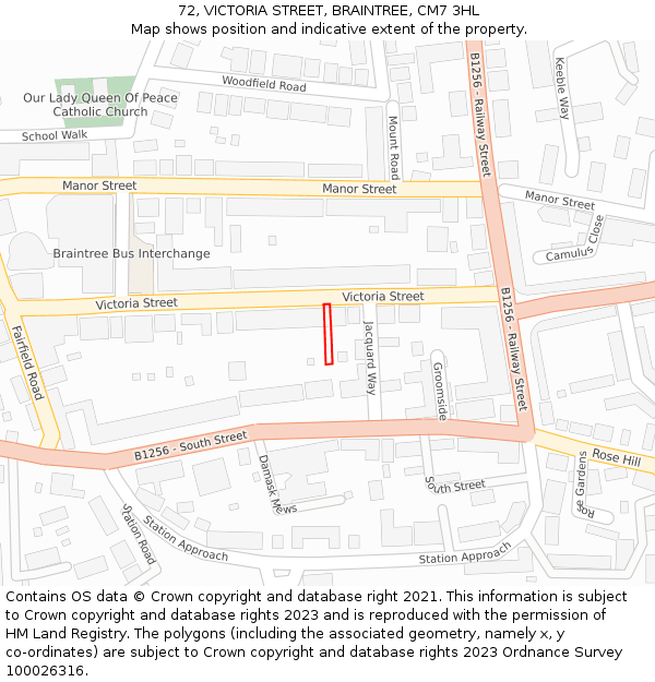 72, VICTORIA STREET, BRAINTREE, CM7 3HL: Location map and indicative extent of plot