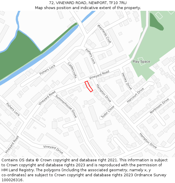 72, VINEYARD ROAD, NEWPORT, TF10 7RU: Location map and indicative extent of plot