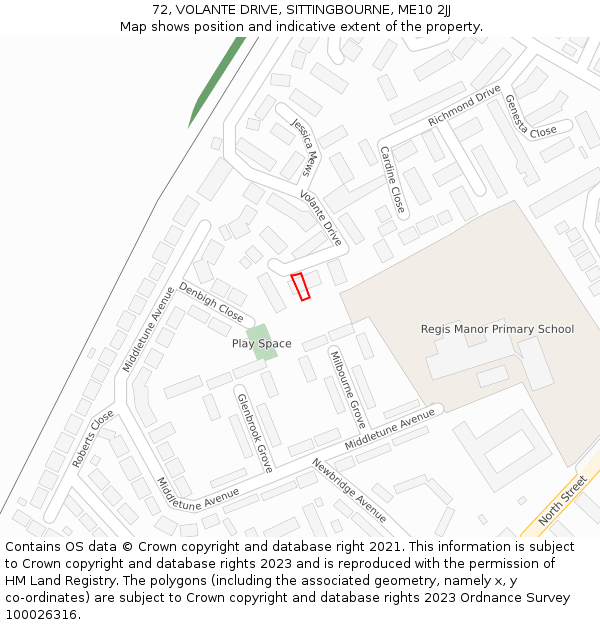 72, VOLANTE DRIVE, SITTINGBOURNE, ME10 2JJ: Location map and indicative extent of plot