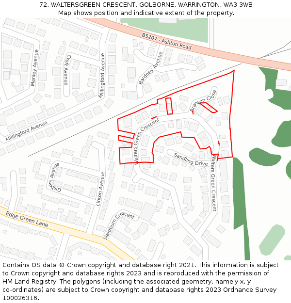 72, WALTERSGREEN CRESCENT, GOLBORNE, WARRINGTON, WA3 3WB: Location map and indicative extent of plot