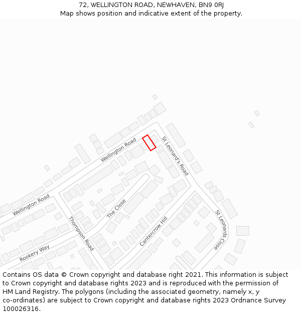 72, WELLINGTON ROAD, NEWHAVEN, BN9 0RJ: Location map and indicative extent of plot