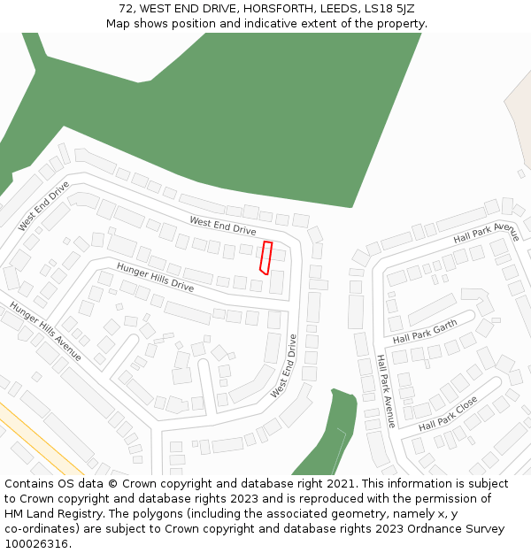 72, WEST END DRIVE, HORSFORTH, LEEDS, LS18 5JZ: Location map and indicative extent of plot