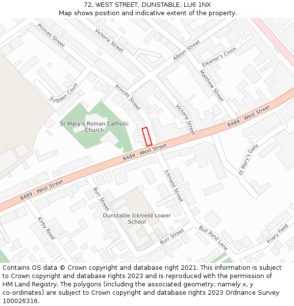 72, WEST STREET, DUNSTABLE, LU6 1NX: Location map and indicative extent of plot