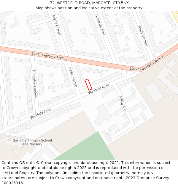 72, WESTFIELD ROAD, MARGATE, CT9 5NX: Location map and indicative extent of plot