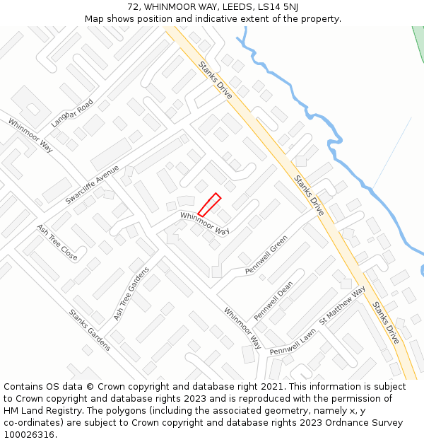 72, WHINMOOR WAY, LEEDS, LS14 5NJ: Location map and indicative extent of plot