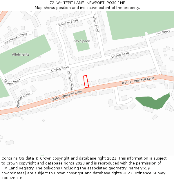 72, WHITEPIT LANE, NEWPORT, PO30 1NE: Location map and indicative extent of plot