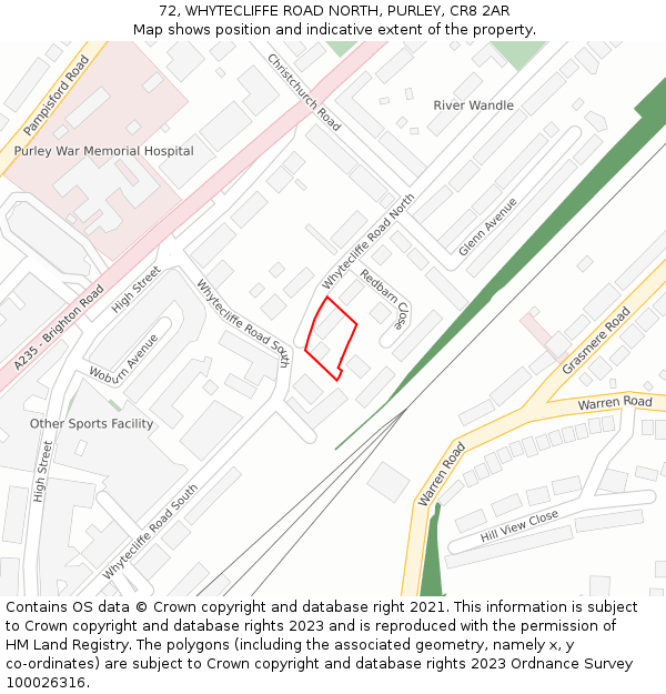 72, WHYTECLIFFE ROAD NORTH, PURLEY, CR8 2AR: Location map and indicative extent of plot