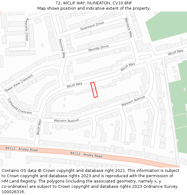 72, WICLIF WAY, NUNEATON, CV10 8NF: Location map and indicative extent of plot