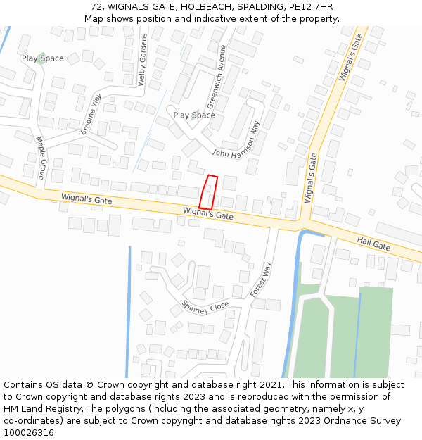 72, WIGNALS GATE, HOLBEACH, SPALDING, PE12 7HR: Location map and indicative extent of plot