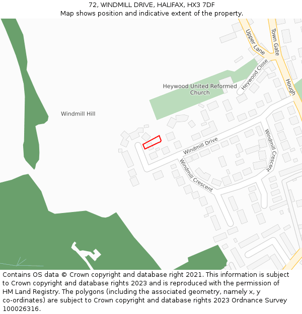 72, WINDMILL DRIVE, HALIFAX, HX3 7DF: Location map and indicative extent of plot