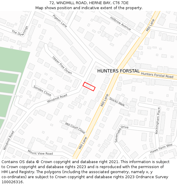 72, WINDMILL ROAD, HERNE BAY, CT6 7DE: Location map and indicative extent of plot