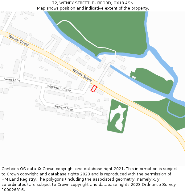 72, WITNEY STREET, BURFORD, OX18 4SN: Location map and indicative extent of plot