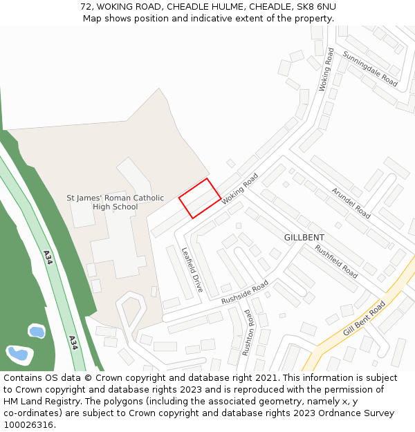 72, WOKING ROAD, CHEADLE HULME, CHEADLE, SK8 6NU: Location map and indicative extent of plot