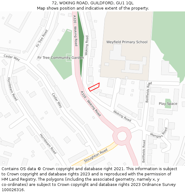 72, WOKING ROAD, GUILDFORD, GU1 1QL: Location map and indicative extent of plot