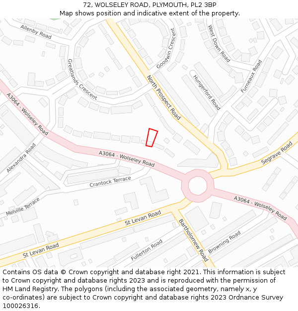 72, WOLSELEY ROAD, PLYMOUTH, PL2 3BP: Location map and indicative extent of plot