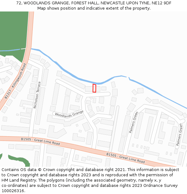 72, WOODLANDS GRANGE, FOREST HALL, NEWCASTLE UPON TYNE, NE12 9DF: Location map and indicative extent of plot