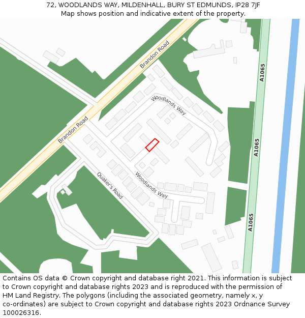 72, WOODLANDS WAY, MILDENHALL, BURY ST EDMUNDS, IP28 7JF: Location map and indicative extent of plot