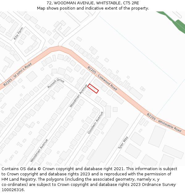 72, WOODMAN AVENUE, WHITSTABLE, CT5 2RE: Location map and indicative extent of plot