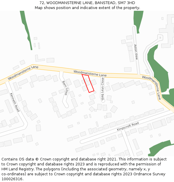 72, WOODMANSTERNE LANE, BANSTEAD, SM7 3HD: Location map and indicative extent of plot