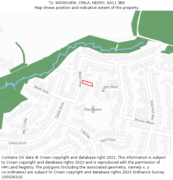 72, WOODVIEW, CIMLA, NEATH, SA11 3BX: Location map and indicative extent of plot