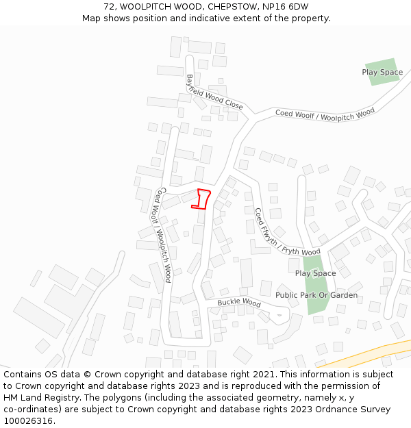 72, WOOLPITCH WOOD, CHEPSTOW, NP16 6DW: Location map and indicative extent of plot