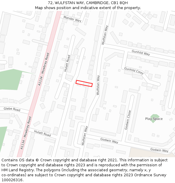 72, WULFSTAN WAY, CAMBRIDGE, CB1 8QH: Location map and indicative extent of plot