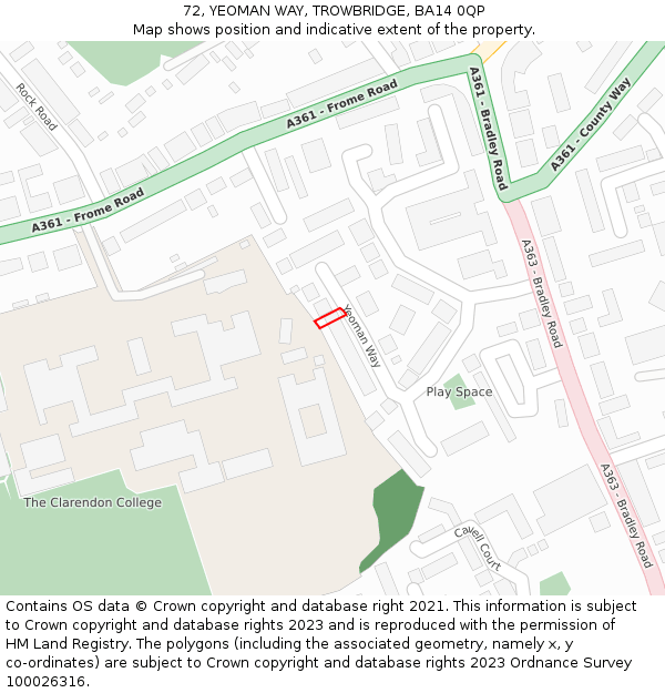 72, YEOMAN WAY, TROWBRIDGE, BA14 0QP: Location map and indicative extent of plot