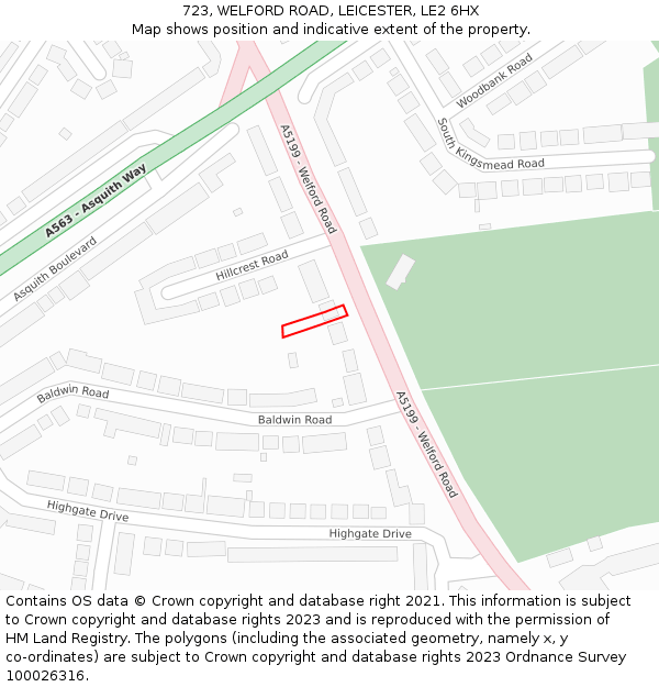 723, WELFORD ROAD, LEICESTER, LE2 6HX: Location map and indicative extent of plot