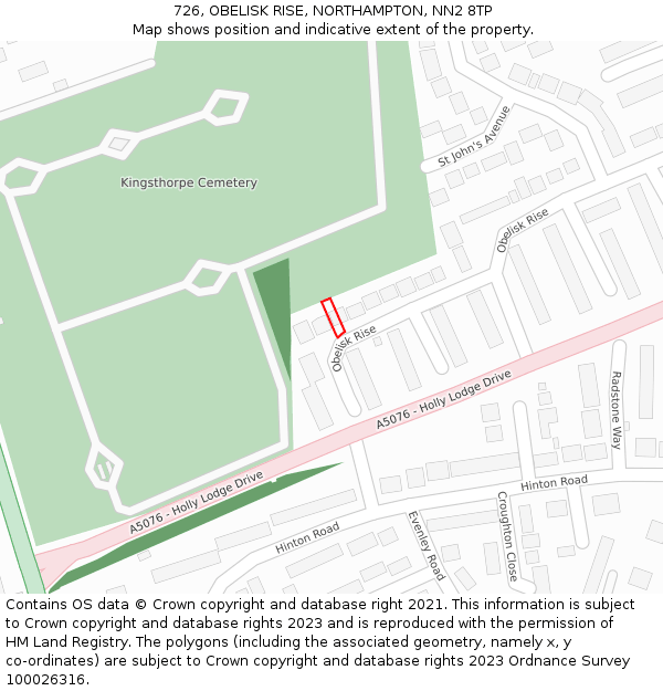 726, OBELISK RISE, NORTHAMPTON, NN2 8TP: Location map and indicative extent of plot