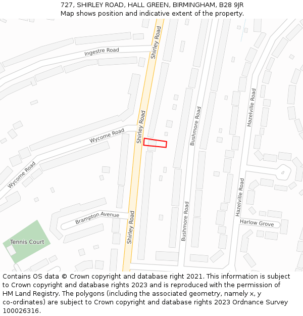 727, SHIRLEY ROAD, HALL GREEN, BIRMINGHAM, B28 9JR: Location map and indicative extent of plot