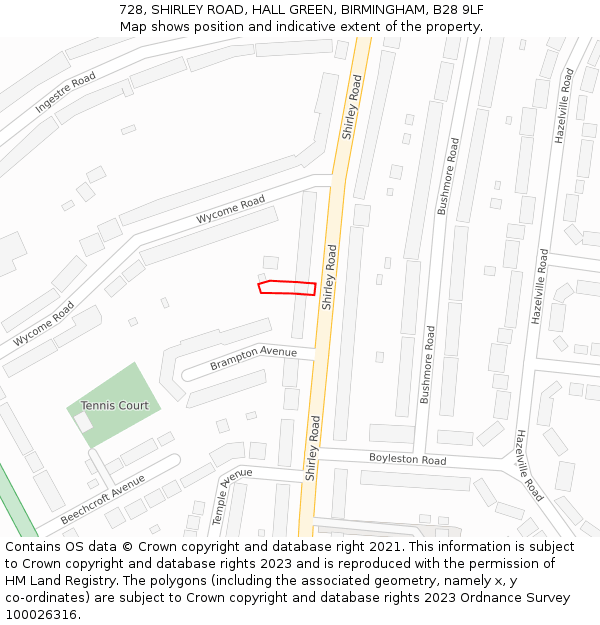 728, SHIRLEY ROAD, HALL GREEN, BIRMINGHAM, B28 9LF: Location map and indicative extent of plot