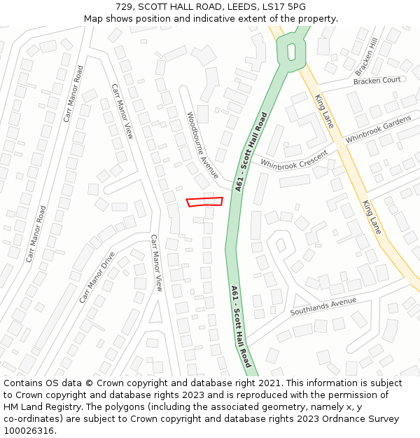 729, SCOTT HALL ROAD, LEEDS, LS17 5PG: Location map and indicative extent of plot