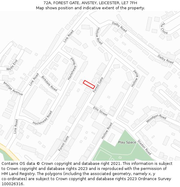 72A, FOREST GATE, ANSTEY, LEICESTER, LE7 7FH: Location map and indicative extent of plot