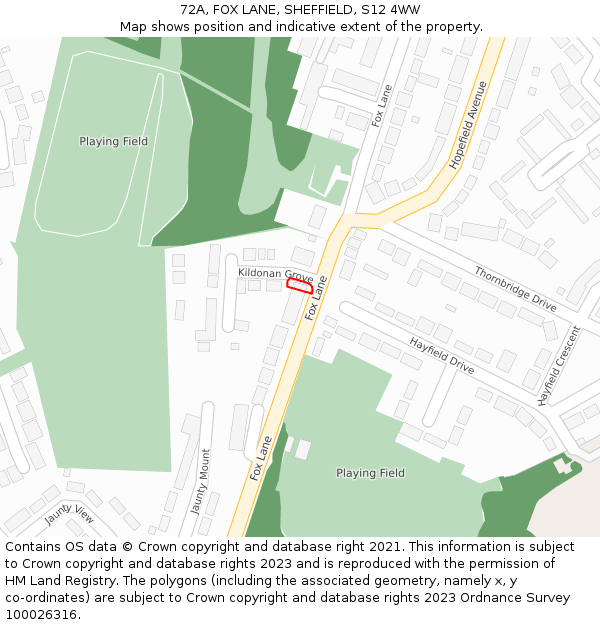 72A, FOX LANE, SHEFFIELD, S12 4WW: Location map and indicative extent of plot