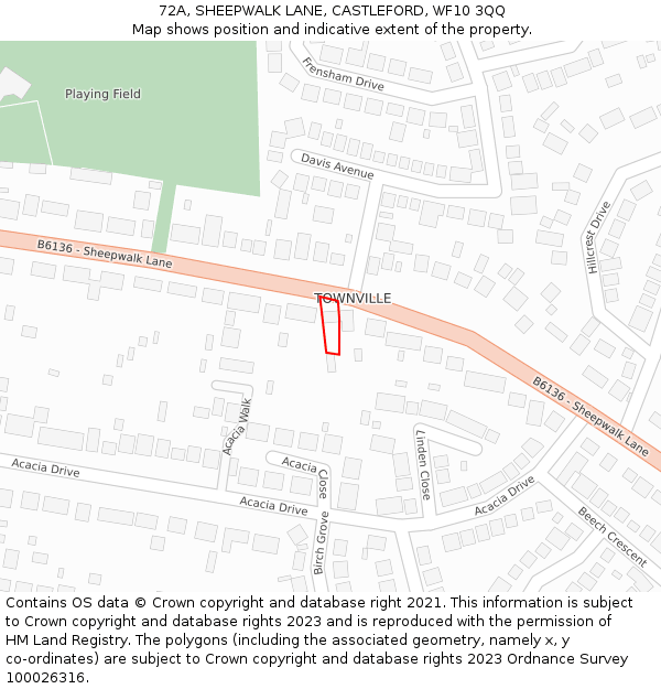 72A, SHEEPWALK LANE, CASTLEFORD, WF10 3QQ: Location map and indicative extent of plot