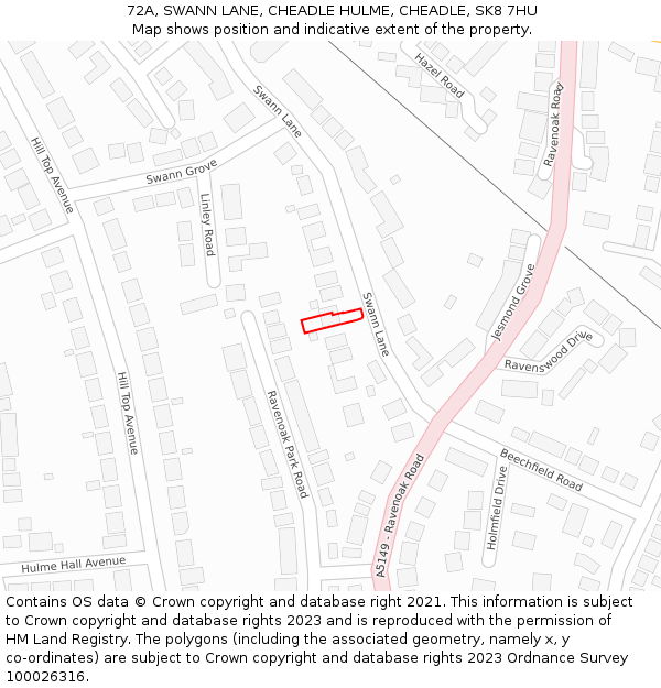 72A, SWANN LANE, CHEADLE HULME, CHEADLE, SK8 7HU: Location map and indicative extent of plot
