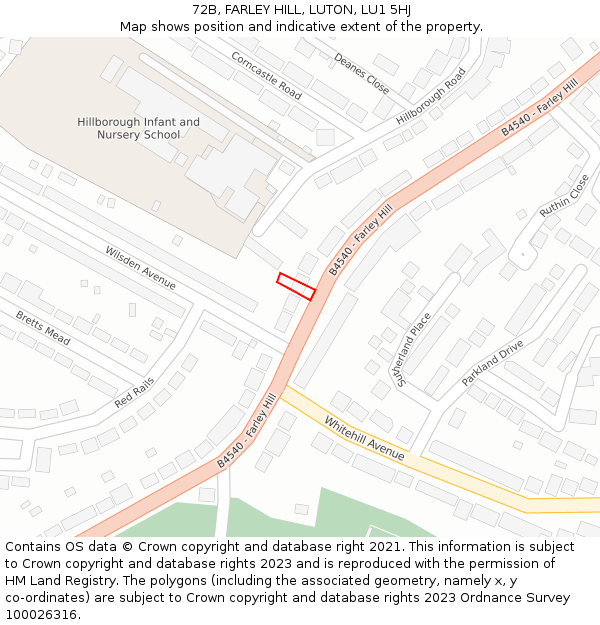 72B, FARLEY HILL, LUTON, LU1 5HJ: Location map and indicative extent of plot