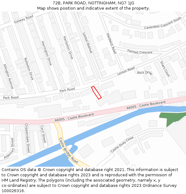 72B, PARK ROAD, NOTTINGHAM, NG7 1JG: Location map and indicative extent of plot