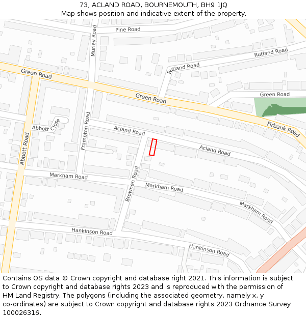 73, ACLAND ROAD, BOURNEMOUTH, BH9 1JQ: Location map and indicative extent of plot