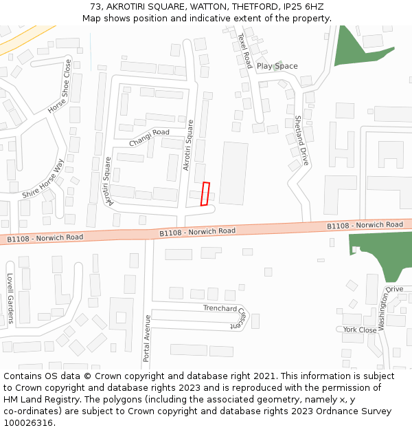 73, AKROTIRI SQUARE, WATTON, THETFORD, IP25 6HZ: Location map and indicative extent of plot