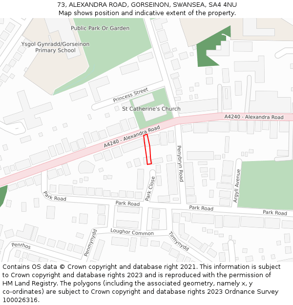 73, ALEXANDRA ROAD, GORSEINON, SWANSEA, SA4 4NU: Location map and indicative extent of plot