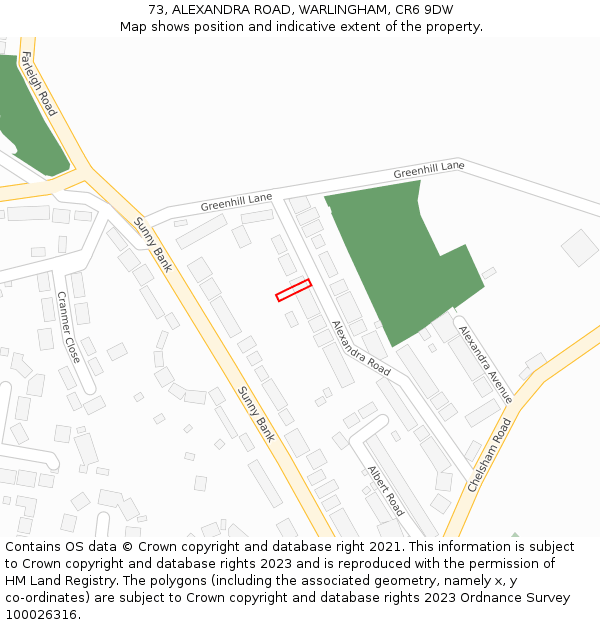 73, ALEXANDRA ROAD, WARLINGHAM, CR6 9DW: Location map and indicative extent of plot