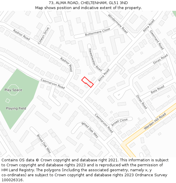 73, ALMA ROAD, CHELTENHAM, GL51 3ND: Location map and indicative extent of plot
