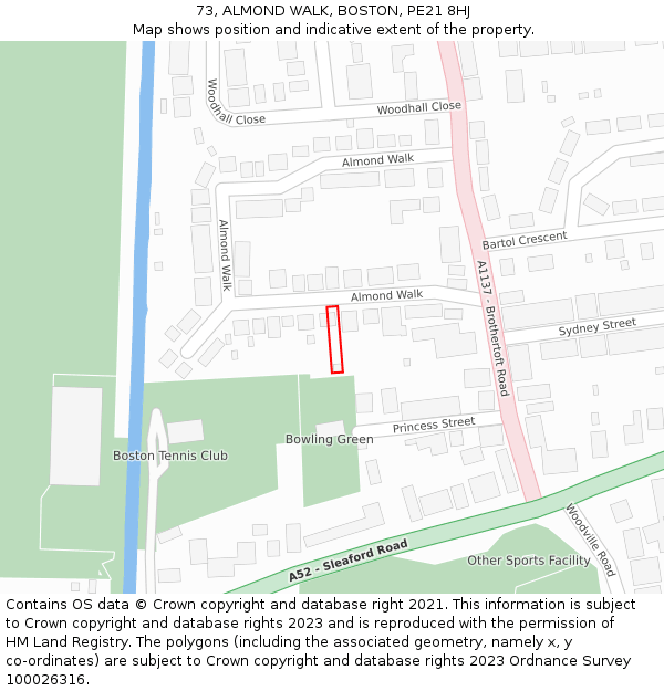 73, ALMOND WALK, BOSTON, PE21 8HJ: Location map and indicative extent of plot