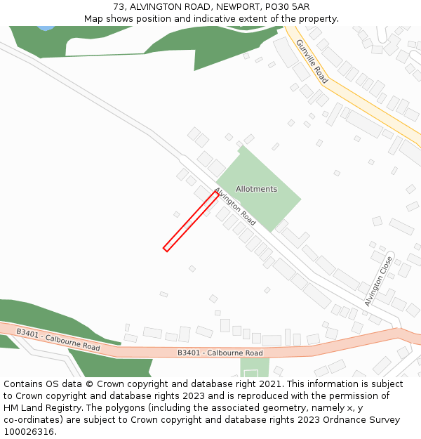 73, ALVINGTON ROAD, NEWPORT, PO30 5AR: Location map and indicative extent of plot